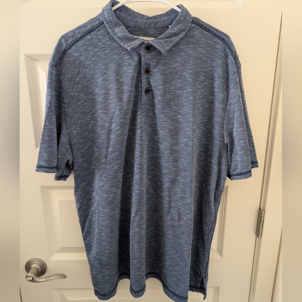 TOMMY BAHAMA Polo Shirt Sleeve Shirt Striped Navy Size XXL